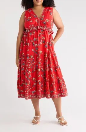 Max Studio Sleeveless Surplice Maxi Dress in Red Floaty Floral at Nordstrom Rack, Size 3X