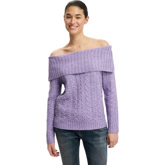 Cotton On Womens Fluffy Cable Off Shoulder Knit in Violet Crush Marle at Nordstrom, Size X-Large
