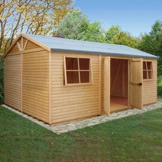 Shires Shiplap Mammoth Loglap 12x18 ft Shed Double Door - Two Opening Window in Brown