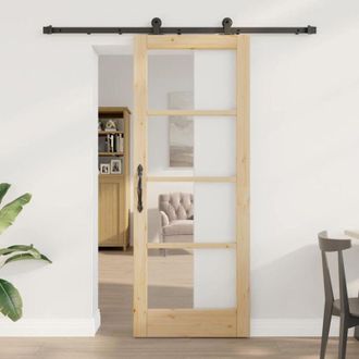 vidaXL Vidaxl - Puerta Deslizante Manual Marr&oacute;n 78 X 202 Cm Madera Y Metal