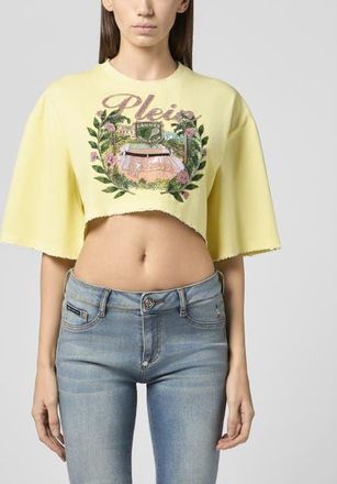 Philipp Plein Cropped T-Shirt Cannes Tennis Club Women in Yellow at Nordstrom, Size Medium
