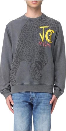 Just Cavalli Leopard Print Crew Neck Sweatshirt - Heren - Sweatshirts - Grijs - S - Katoen - Hoodies & sweatvesten