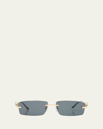 Cartier Mens Rimless Metal Rectangle Sunglasses