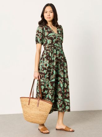 Fat Face FatFace Remi Chocolate Brown Batik Petite Midi Dress