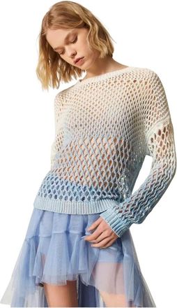 Twinset Myfo Mesh Knit - Dames - Ronde hals truien - Blauw - S - Truien & Vesten