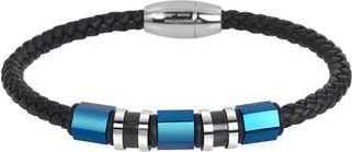 Geoffrey Beene Mens Stainless Steel Ornaments Leather Bracelet in Blue at Nordstrom Rack