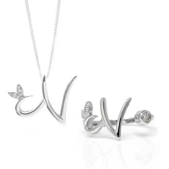 Say It With Winged Initial Ring Gift Set - Silver - N | Size: 18 inches