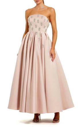 Mac Duggal Crystal Embellished Strapless Satin A-Line Dress in Blush at Nordstrom, Size 12