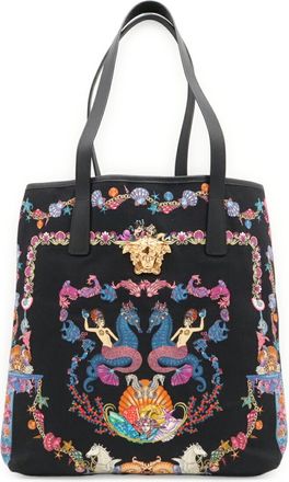 Versace Black Multi-Color Canvas Tote Bag (Pre-Owned)