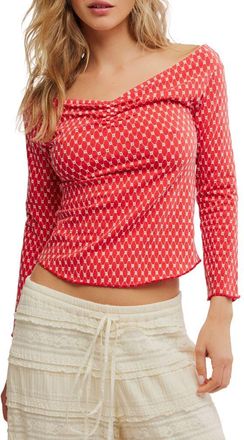 Free People Gia Eyelet Embroidered Off the Shoulder Top in Red Combo at Nordstrom Rack, Size X-Large