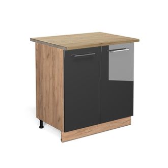 Vicco Armario Bajo Para Fregadero Fame-line, Antracita Alto Brillo, 80 Cm Con Estante, Et Roble Vicco