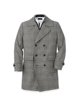 Paul Fredrick Wool Blend Plaid Double Breasted Topcoat