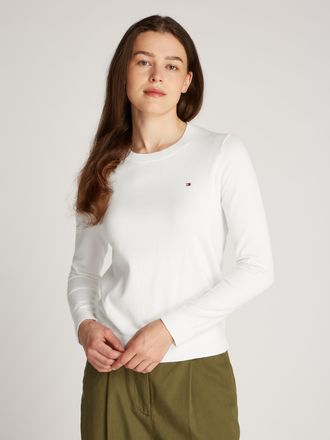Tommy Hilfiger Rundhalspullover TOMMY HILFIGER CO JERSEY STITCH LS C-NK SWT, Damen, Gr. XXXL(46), beige (ecru), Strick, Obermaterial: 67% Baumwolle, 33% Polyamid, un