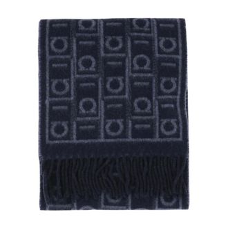Ferragamo Gancini Silk & Wool Fringe Scarf - male - Ferragamo - Silk Scarves - Blue - ONE SIZE - Accessories