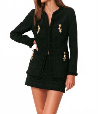 LoveShackFancy Adrina Textured Tweed Jacket In Black