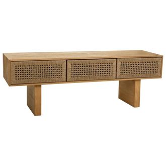 Wanderlust Deco Mueble bajo de madera y cuerda trenzada marr&oacute;n 130x36x45