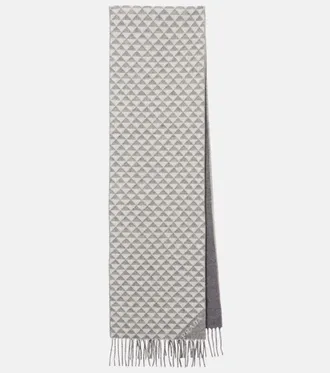 Prada Logo wool and cashmere jacquard scarf