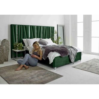 Casa Mila Green Plush Velvet Super King Bed Frame