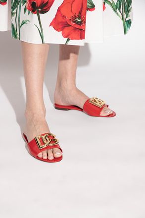 Dolce & Gabbana Bianca Glossy Slides, Womens, Red