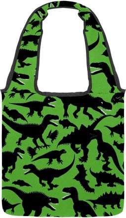Generic Dinosaur Green Reversible Canvas Shoulder Tote - Double-Sided Print, 12oz Cotton, 27cm Drop, Fold-Flat Bag for Travel, Shopping, Street Outings