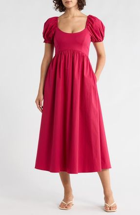 Hutch Marian Puff Sleeve Fit & Flare Dress in Merlot at Nordstrom Rack, Size Xx-Small