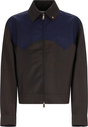 Versace Contrasting Yoke Wool Mohair Zip Jacket
