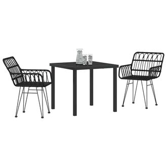 Berkfield Home Sleek 3 Piece Garden Dining Set Black Poly Rattan