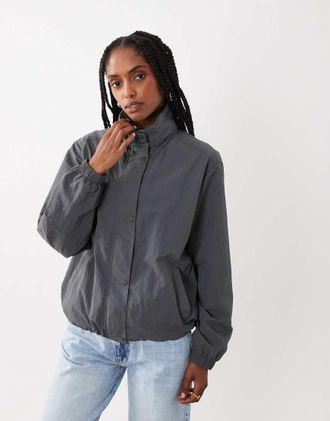 Threadbare Giacca impermeabile grigio antracite con collo a imbuto