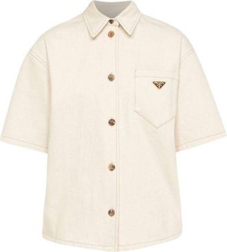 Prada Cream Canvas Short Sleeve Shirt Size S