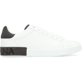 Dolce & Gabbana Sneakers, male, White, 6 UK, Low-Top Leather Trainers with Contrasting Heel