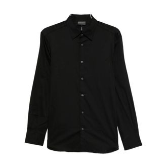 Emporio Armani Stretch Pima Katoenen Overhemd - Heren - Zakelijke Overhemden - Zwart - S - Katoen - Overhemden