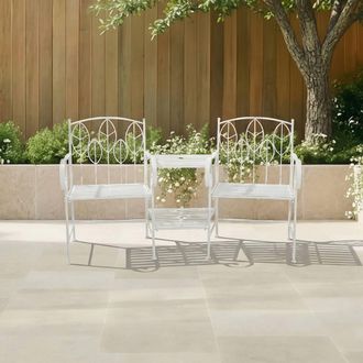 Charles Bentley Antique White Leaf Design Rustic Metal Garden Companion Seat