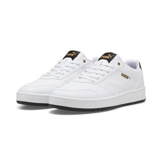 Puma Sneaker PUMA COURT CLASSIC, Damen, Gr. 38, schwarz-weiss (puma wei&szlig;, puma schwarz, puma gold), Synthetik, Schuhe Sneaker