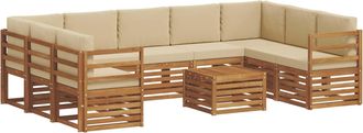 vidaXL Conjunto De Sof&aacute;s De Exterior 10 Uds. Natural Y Beige Vidaxl