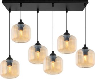 OEM L&aacute;mpara Colgante Riffle Negra 6 Planas Miel Pantalla Cilindro E27