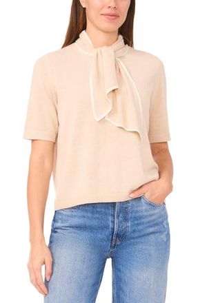 CeCe by Cynthia Steffe Tipped Tie Neck Sweater in French Taupe at Nordstrom, Size X-Large
