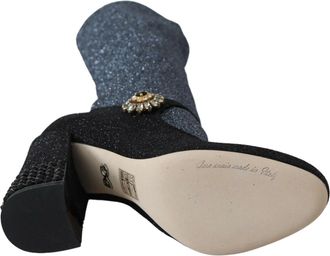Dolce & Gabbana Black Crystal Mary Janes Booties Womens Shoes