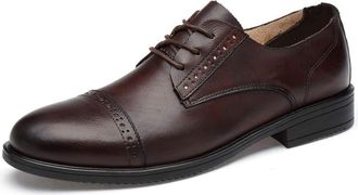 Generic Dress Oxford for Men Lace Up Cap Toe Derby Shoes Cowhide Low Top Slip Resistant Block Heel Anti-Slip Classic(Brown,5.5 UK)