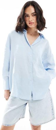 Only oversized long sleeve textured shirt in light blue