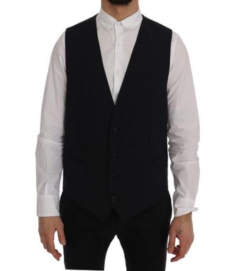 Dolce & Gabbana Mens Navy Pinstripe Vest Classic Fit - Black Wool - Size EU 52 (Mens)