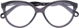 Chlo&eacute; wave-arm round-frame glasses - women - Acetate/Acrylic - 54 - Black