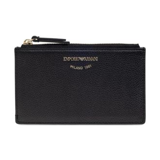 Emporio Armani Wallets & Cardholders, female, Black, Size: ONE SIZE Textured Leather Zip Around Wallet
