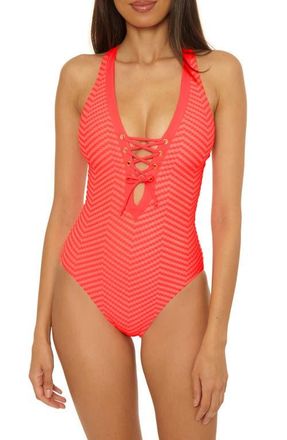 BECCA by Rebecca Virtue Connect Plunge One-Piece Swimsuit in Dragon Fire at Nordstrom, Size Medium