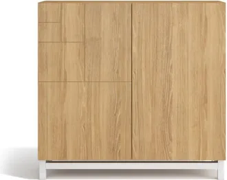 HERDASA Zapatero de melamina roble dorado patas blanco 90x90x27 cm