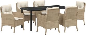 vidaXL Garden Dining Set with Cushion 7 pcs Beige Poly rattan Vidaxl