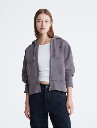 Calvin Klein Womens Archive Logo Fleece Zip Hoodie - Grey - XXL