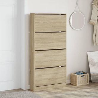 Berkfield Home Shoe Cabinet with 4 Flip-Drawers Sonoma Oak 80x21x163.5 cm in Light Tan