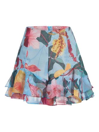 PatBo Shorts met ruches en bloemen - Blauw