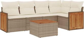 vidaXL Vidaxl - Juego De Sof&aacute;s Jard&iacute;n Con Cojines 6 Pzas Rat&aacute;n Sint&eacute;tico Beige