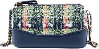 Chanel Pre-owned Tweed & Leather Crossbody Bag - Dames - Vintage Schoudertas - Blauw - ONE Size - Tweed - Vintage